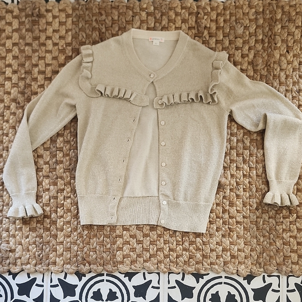 J. Crew Crewcuts Girl's Cream Ruffle Cardigan Sweater
